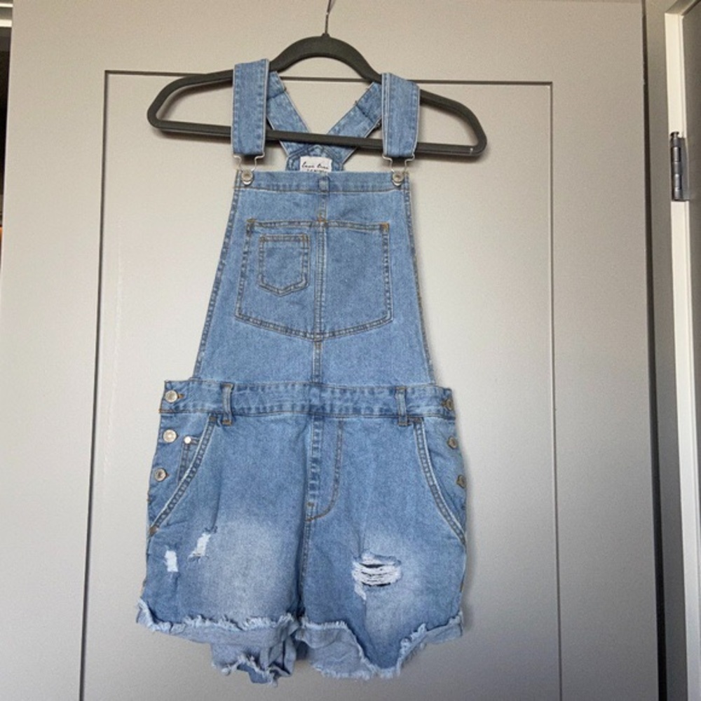 Denim Short Ripped Overalls